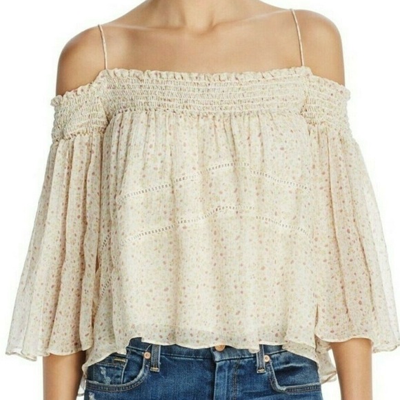 Rebecca Minkoff Casey Off-the-Shoulder Tassel Floral Blouse - Picture 1 of 12